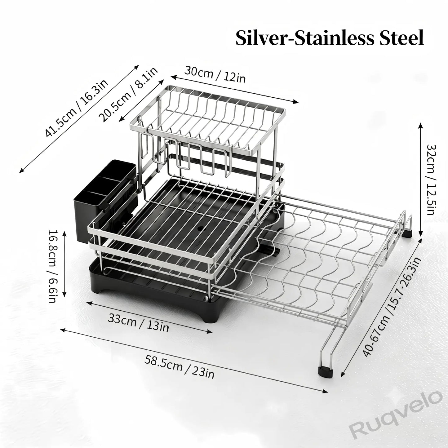 Foldable Over Sink Dish Drying Rack, Expandable Heavy-Duty Carbon Steel Dish Rack for Kitchen Counter, Space-Saving Organizer for Plates, Bowls & Utensils