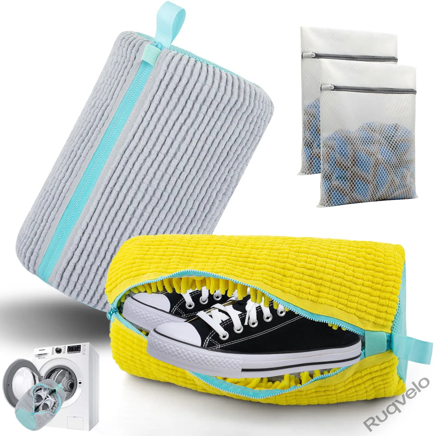 2PCS XXL Shoe Washing Machine Bags + 1 Bonus Laundry Bag, Extra Large Sneaker Wash Bags for Washer & Dryer, Heavy-Duty Zipper Shoe Protector for Easy Cleaning
