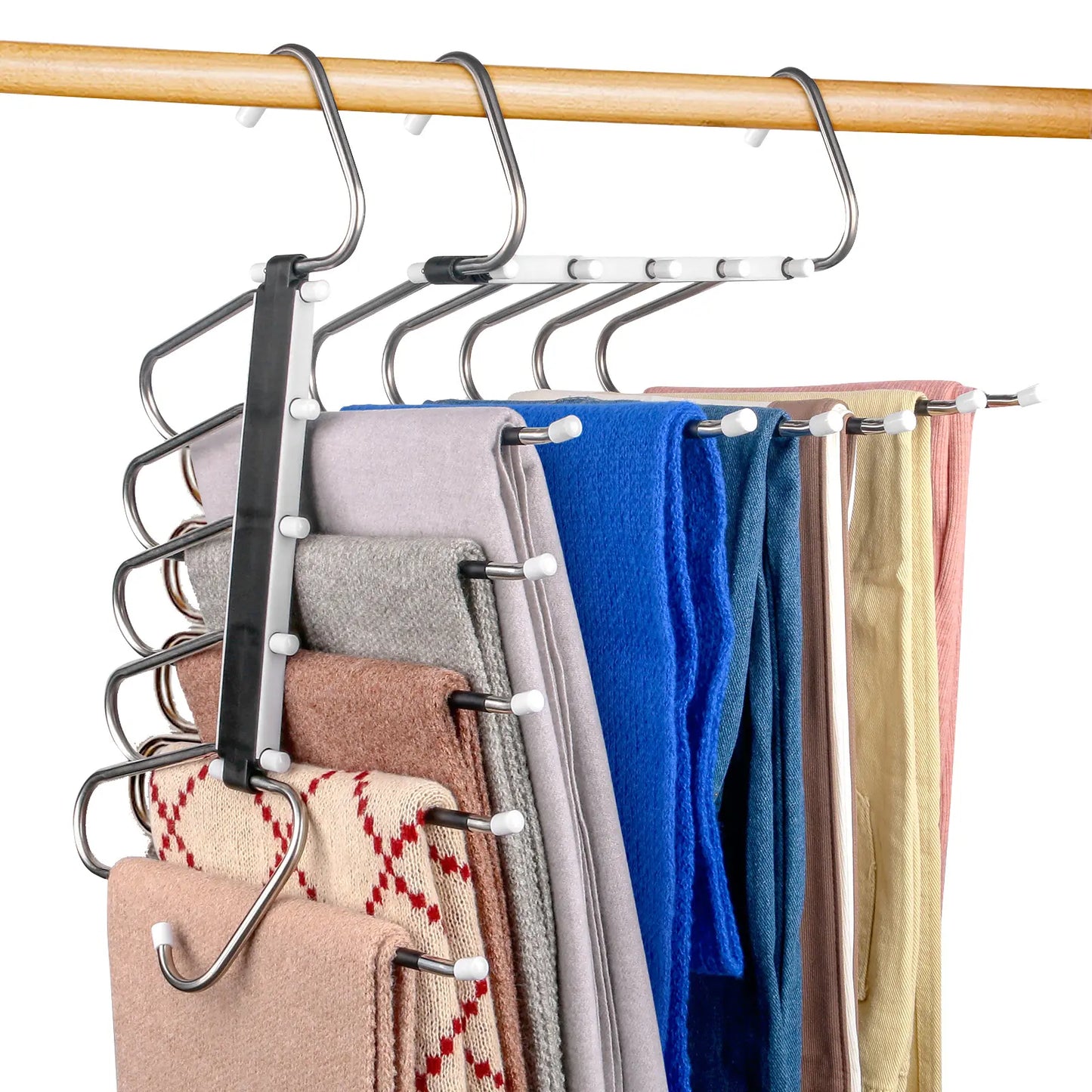 2 Pack 5-Tier Pants Hangers, Space Saving Closet Organizer, Non-Slip Multi-Layer Clothes Hangers for Jeans, Leggings, Scarves & Trousers