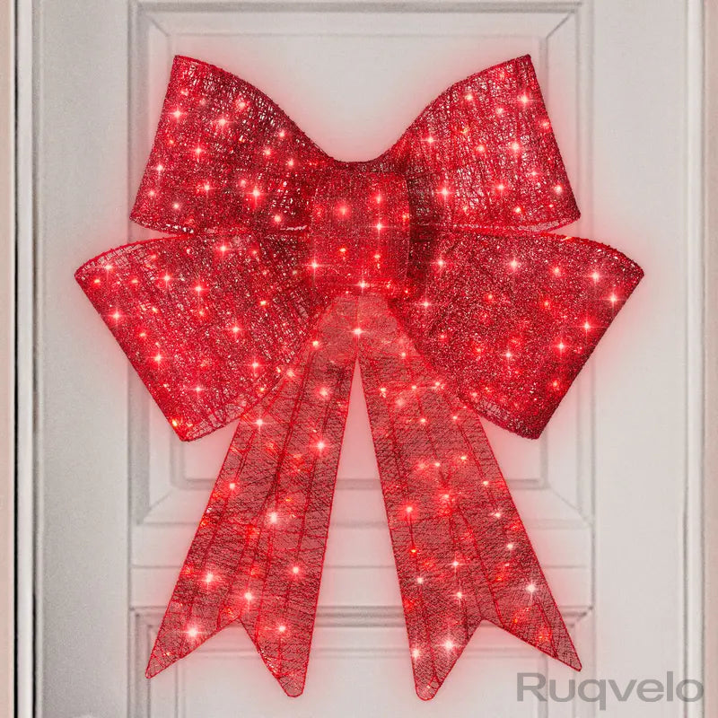 Large Pre-Lit Christmas Bow with LED Lights, 8 Lighting Modes, Hanging Hook, Outdoor Holiday Decoration