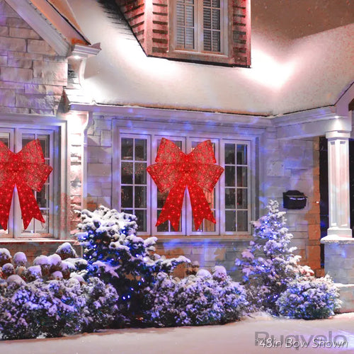 Large Pre-Lit Christmas Bow with LED Lights, 8 Lighting Modes, Hanging Hook, Outdoor Holiday Decoration
