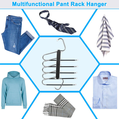 2 Pack 5-Tier Pants Hangers, Space Saving Closet Organizer, Non-Slip Multi-Layer Clothes Hangers for Jeans, Leggings, Scarves & Trousers