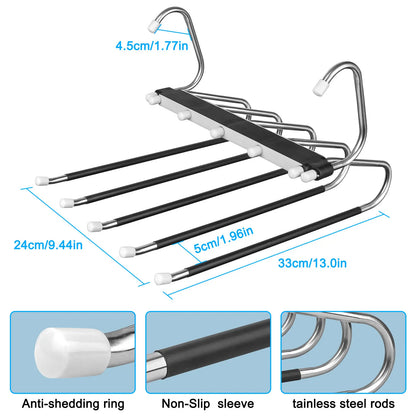 2 Pack 5-Tier Pants Hangers, Space Saving Closet Organizer, Non-Slip Multi-Layer Clothes Hangers for Jeans, Leggings, Scarves & Trousers