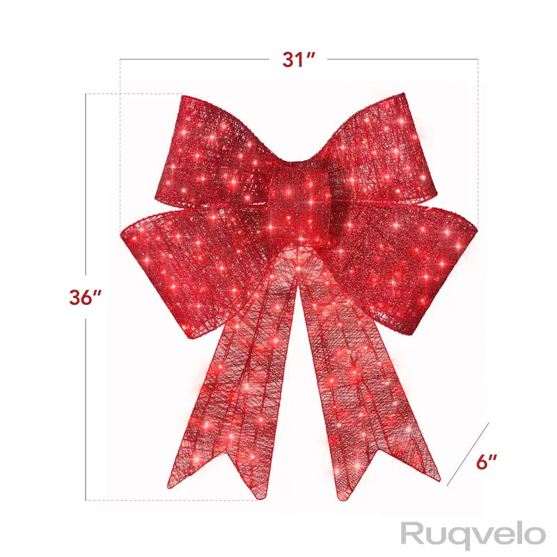 Large Pre-Lit Christmas Bow with LED Lights, 8 Lighting Modes, Hanging Hook, Outdoor Holiday Decoration
