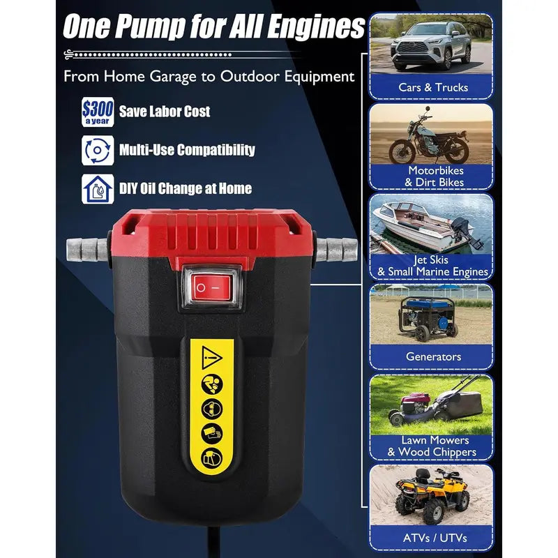 12V 80W Electric Oil Extractor Pump – Oil Transfer & Fluid Change Pump with Tubes for Cars, Trucks, RVs & Boats