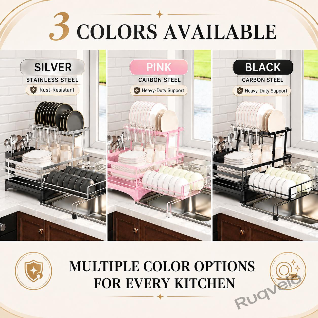 Foldable Over Sink Dish Drying Rack, Expandable Heavy-Duty Carbon Steel Dish Rack for Kitchen Counter, Space-Saving Organizer for Plates, Bowls & Utensils