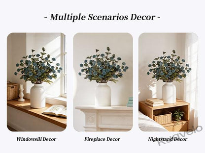 Artificial Flowers in Vase, 12-Stem Faux Mums with Eucalyptus & Pom Poms, Decorative Floral Centerpiece for Kitchen Island, Entryway, Table & Dorm