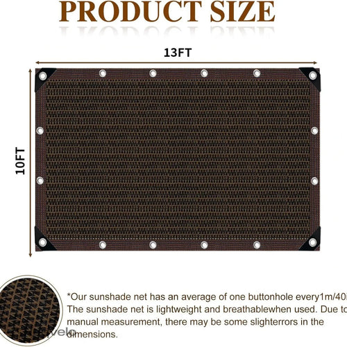 90% Blackout Shade Cloth, 10 x 13 FT UV-Resistant Sun Shade Net with Reinforced Grommets, Outdoor Cover for Patio, Garden, Camping & Greenhouse