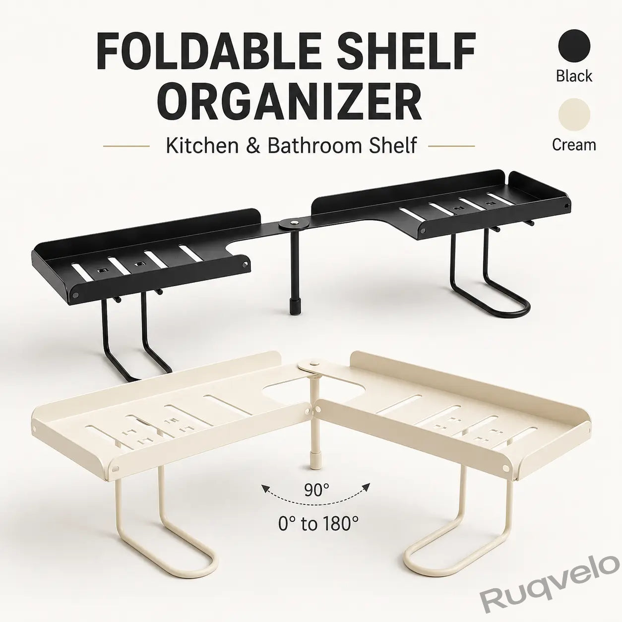 Foldable Over-the-Sink Shelf Organizer, No-Drill Adjustable Storage Rack with Legs for Kitchen & Bathroom, Space-Saving Countertop Caddy, Easy-Drain Design