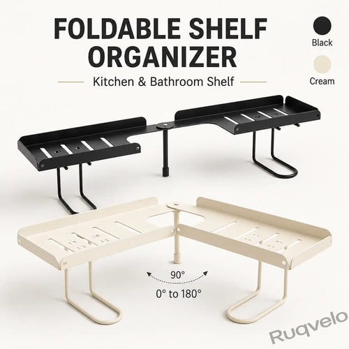 Foldable Over-the-Sink Shelf Organizer, No-Drill Adjustable Storage Rack with Legs for Kitchen & Bathroom, Space-Saving Countertop Caddy, Easy-Drain Design
