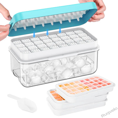 Stackable Ice Cube Tray Set with Lid and Storage Bin, 64/96 Cube BPA-Free Ice Molds, Easy-Release Design with Scoop for Freezer, Kitchen, Home & Parties