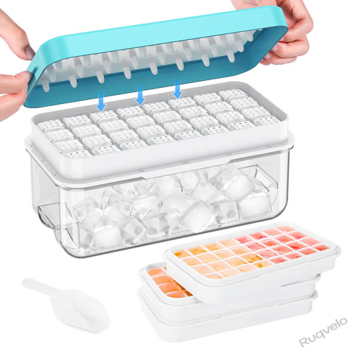 Stackable Ice Cube Tray Set with Lid and Storage Bin, 64/96 Cube BPA-Free Ice Molds, Easy-Release Design with Scoop for Freezer, Kitchen, Home & Parties