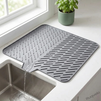 Silicone Drying Mat 23" x 17", Waterproof Sink Mat with Self-Draining Lip, Heat-Resistant Non-Slip Counter Mat for Kitchen Sink, Under Sink & Bathroom