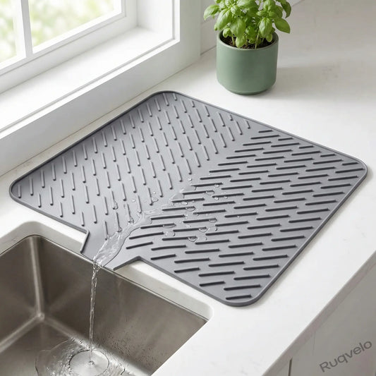 Silicone Drying Mat 23" x 17", Waterproof Sink Mat with Self-Draining Lip, Heat-Resistant Non-Slip Counter Mat for Kitchen Sink, Under Sink & Bathroom