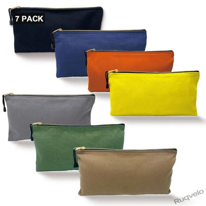 7 Pack Heavy Duty Canvas Tool Bags, 16 oz Portable Zipper Pouches, Multipurpose Storage Organizer Bags with Metal Zippers, 12.5 x 7 Inch for Tools, Home & Travel