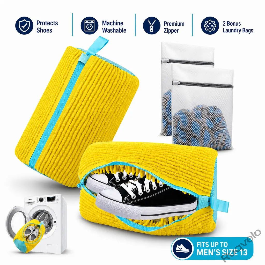 2PCS XXL Shoe Washing Machine Bags + 1 Bonus Laundry Bag, Extra Large Sneaker Wash Bags for Washer & Dryer, Heavy-Duty Zipper Shoe Protector for Easy Cleaning