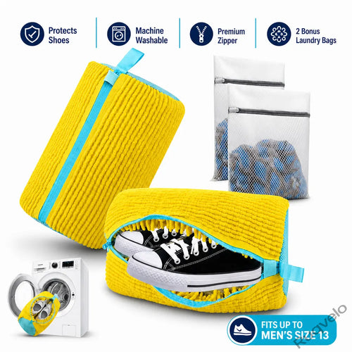 2PCS XXL Shoe Washing Machine Bags + 1 Bonus Laundry Bag, Extra Large Sneaker Wash Bags for Washer & Dryer, Heavy-Duty Zipper Shoe Protector for Easy Cleaning