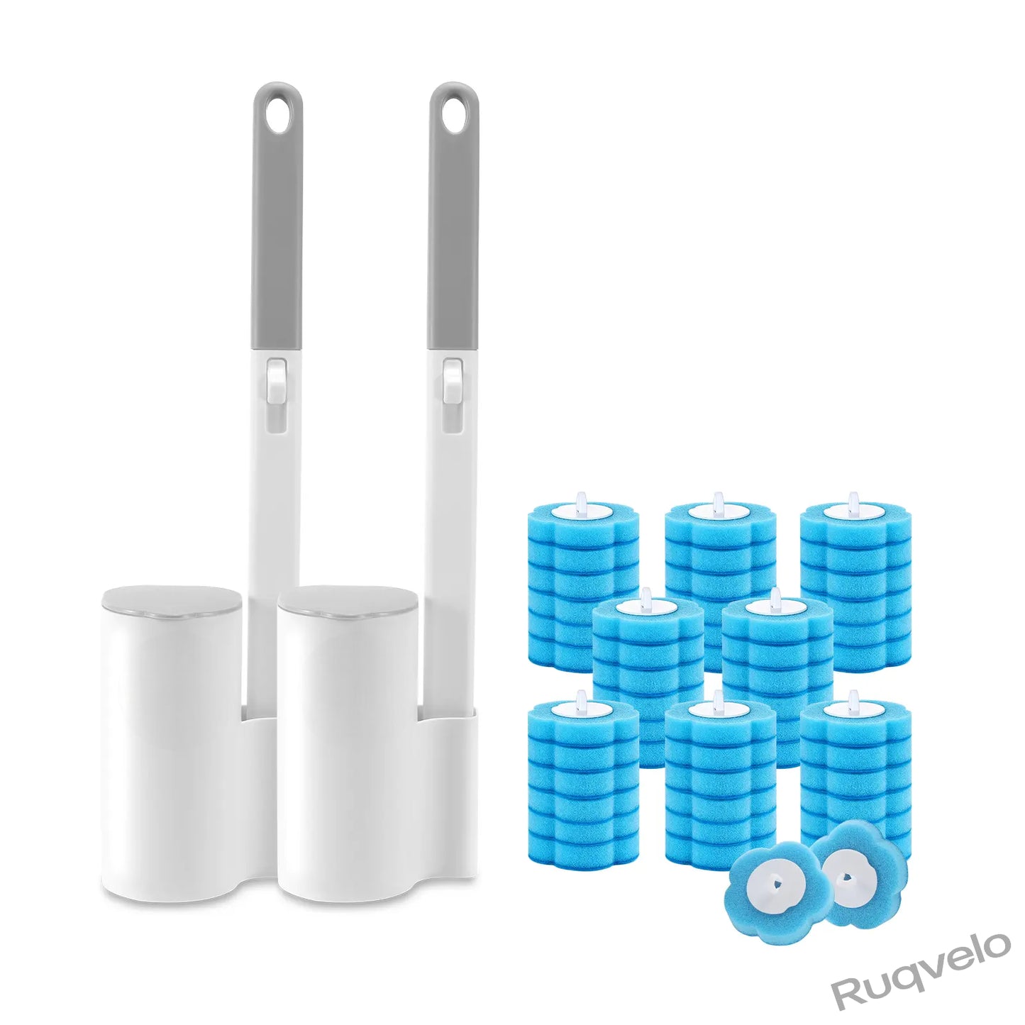2PCS Disposable Toilet Brush with Holder, 48Pcs Cleaner Refills, Extended Handle Deep Cleaning Toilet Bowl Brush, Wall-Mount Bathroom Cleaning System