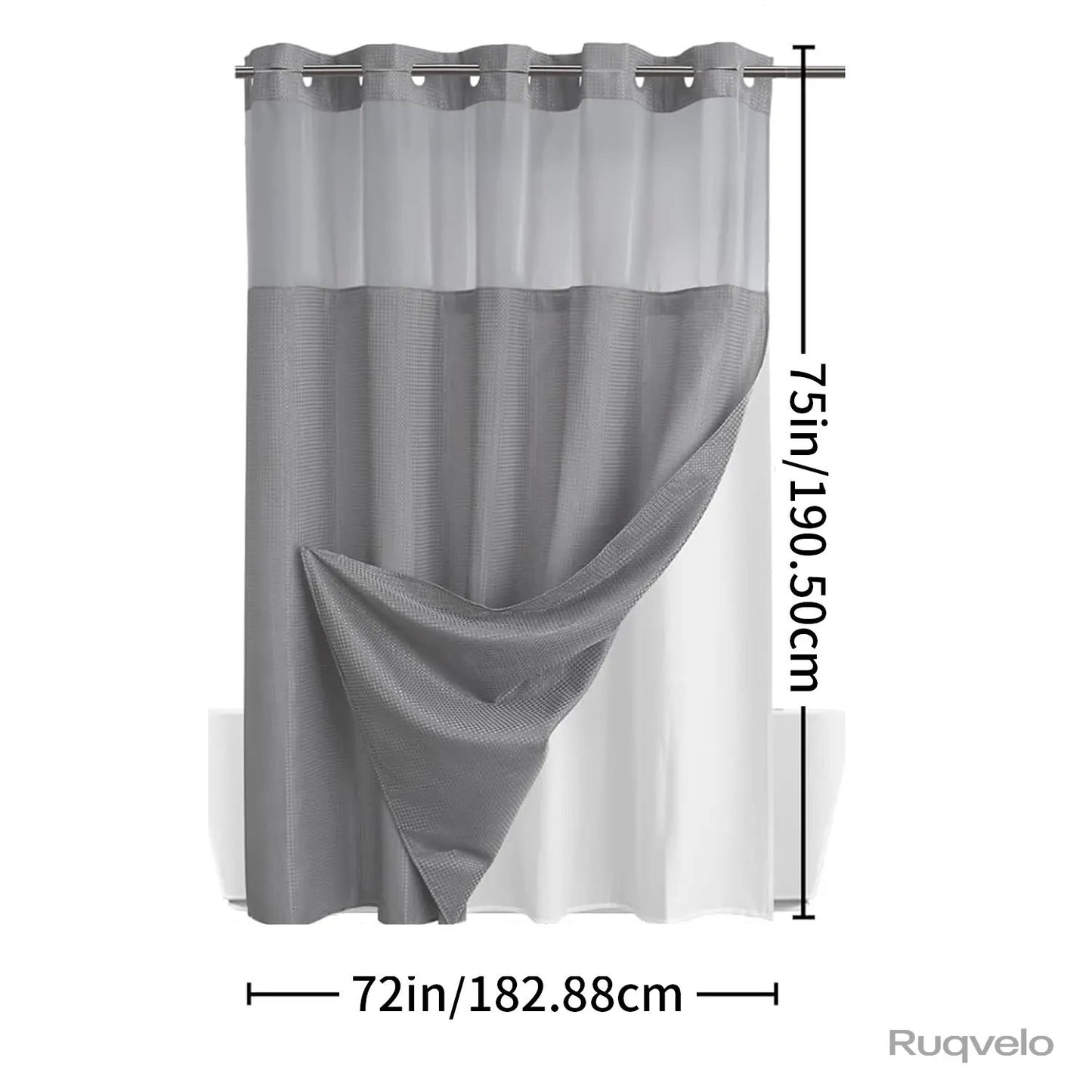 No-Hook Waffle Weave Shower Curtain with Snap-In Liner, Waterproof Double-Layer Shower Curtain with Washable Liner, 72 x 75 Inch, Easy to Install