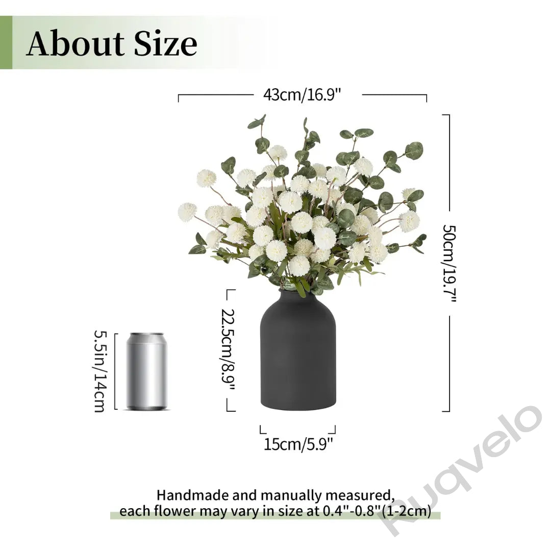 Artificial Flowers in Vase, 12-Stem Faux Mums with Eucalyptus & Pom Poms, Decorative Floral Centerpiece for Kitchen Island, Entryway, Table & Dorm