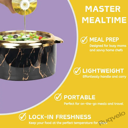 3-Piece Marble Pattern Food Warmer Set, Insulated Stainless Steel Casserole Dishes with Lids, Heat-Resistant Serving Bowls for Buffets, Parties, Soup, Salad & More