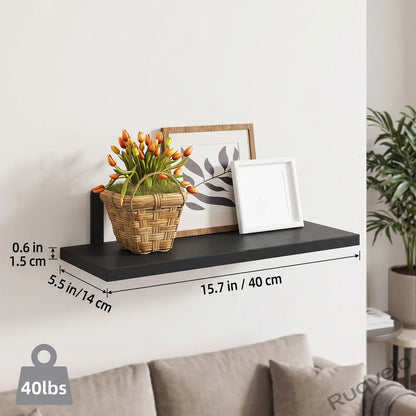 Set of 4 Floating Wall Shelves, Black & White Wood Wall-Mounted Storage Organizer, Space-Saving Display Shelves for Bedroom, Dorm, Bathroom & Living Room Decor