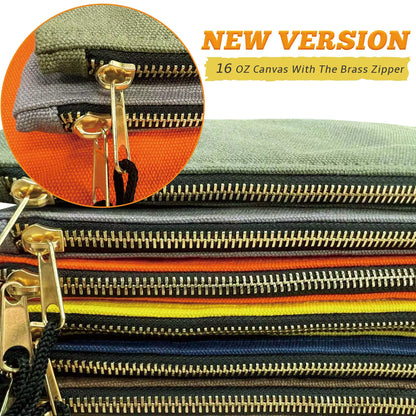 7 Pack Heavy Duty Canvas Tool Bags, 16 oz Portable Zipper Pouches, Multipurpose Storage Organizer Bags with Metal Zippers, 12.5 x 7 Inch for Tools, Home & Travel