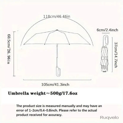 Women's Green Automatic Folding Umbrella, Compact Windproof Travel Umbrella with Ring Buckle, Reinforced Waterproof Design, UV Sun & Rain Protection for Outdoor Use