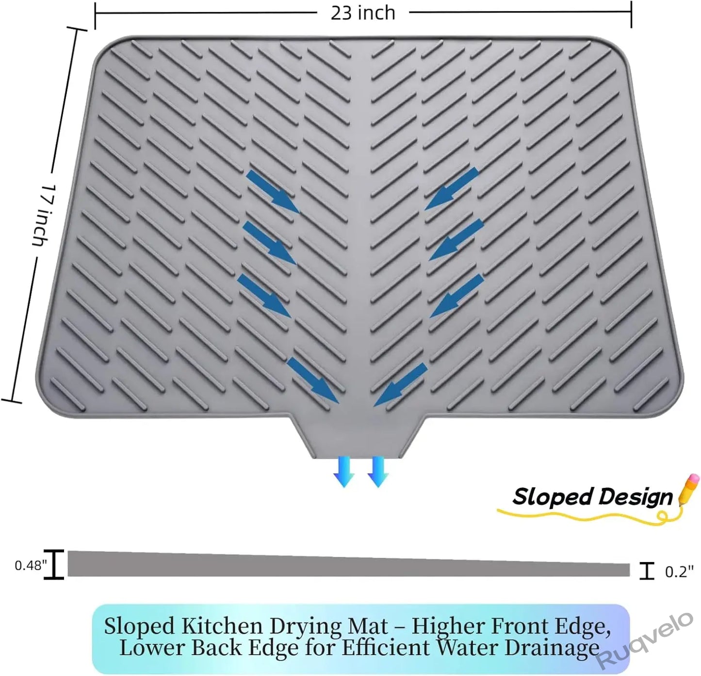 Silicone Drying Mat 23" x 17", Waterproof Sink Mat with Self-Draining Lip, Heat-Resistant Non-Slip Counter Mat for Kitchen Sink, Under Sink & Bathroom