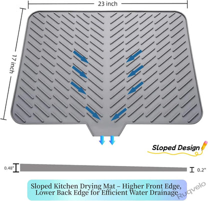 Silicone Drying Mat 23" x 17", Waterproof Sink Mat with Self-Draining Lip, Heat-Resistant Non-Slip Counter Mat for Kitchen Sink, Under Sink & Bathroom