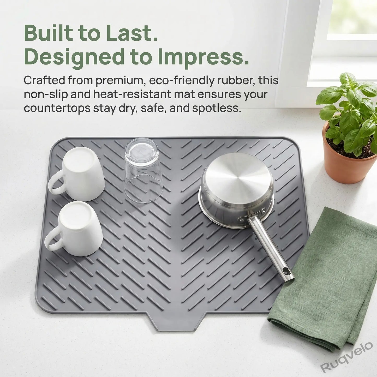 Silicone Drying Mat 23" x 17", Waterproof Sink Mat with Self-Draining Lip, Heat-Resistant Non-Slip Counter Mat for Kitchen Sink, Under Sink & Bathroom