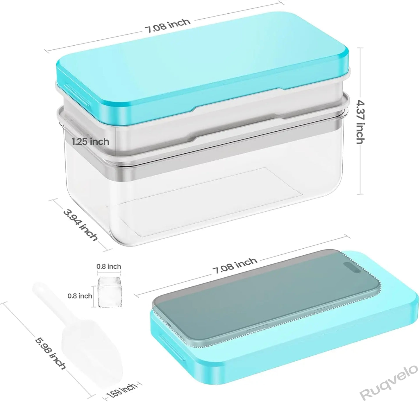Stackable Ice Cube Tray Set with Lid and Storage Bin, 64/96 Cube BPA-Free Ice Molds, Easy-Release Design with Scoop for Freezer, Kitchen, Home & Parties