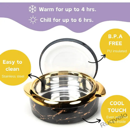 3-Piece Marble Pattern Food Warmer Set, Insulated Stainless Steel Casserole Dishes with Lids, Heat-Resistant Serving Bowls for Buffets, Parties, Soup, Salad & More