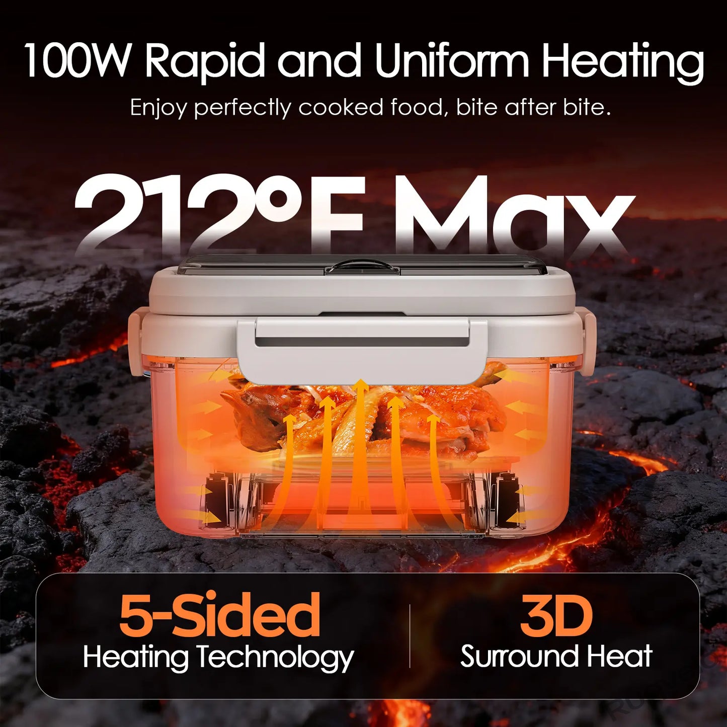 Cordless Electric Heated Lunch Box, 1.5L (6.3 Cups) Portable Food Warmer with 20000mAh Rechargeable Battery, Auto Heating, Smart Timer, Spoon, Insulated Bag & Divider
