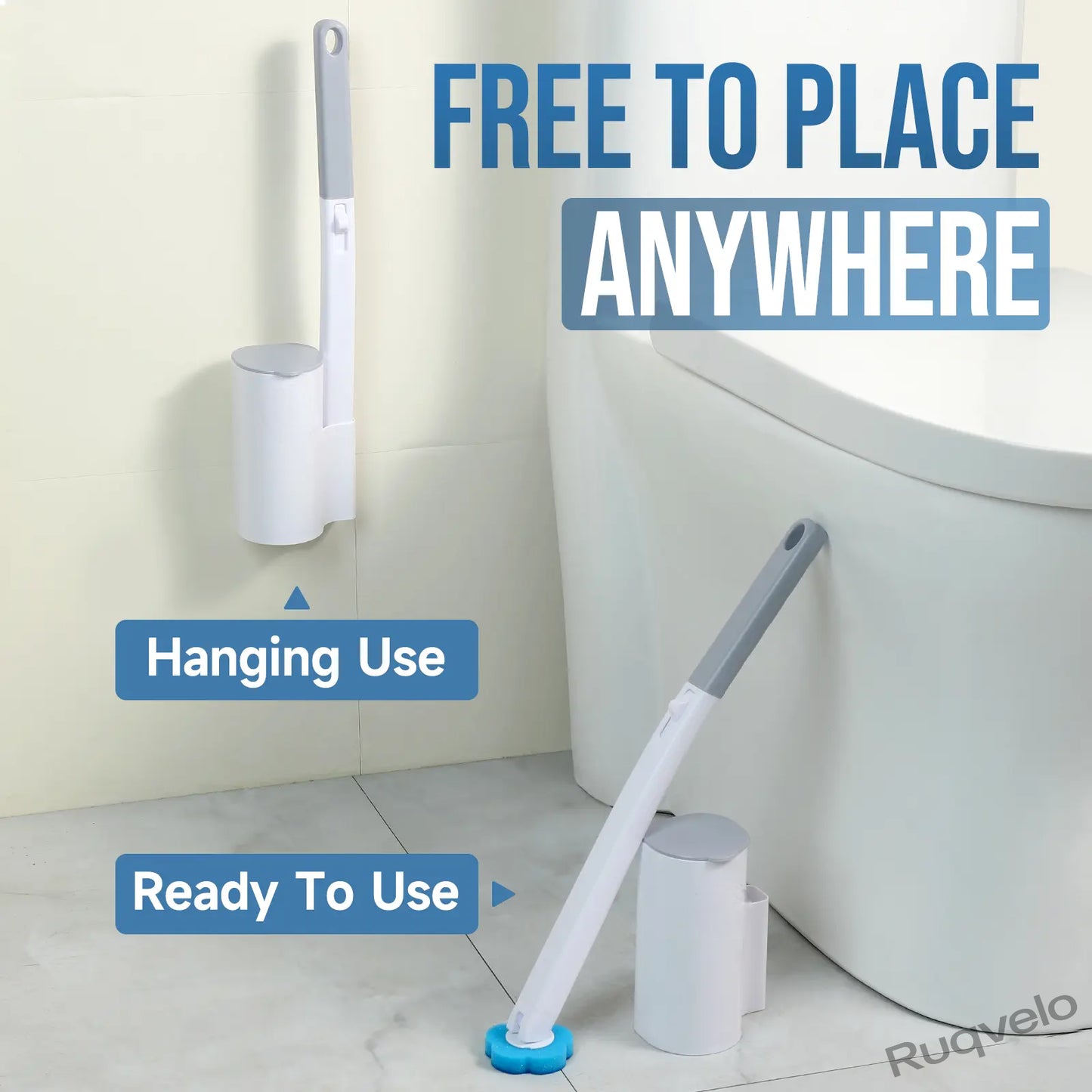 2PCS Disposable Toilet Brush with Holder, 48Pcs Cleaner Refills, Extended Handle Deep Cleaning Toilet Bowl Brush, Wall-Mount Bathroom Cleaning System