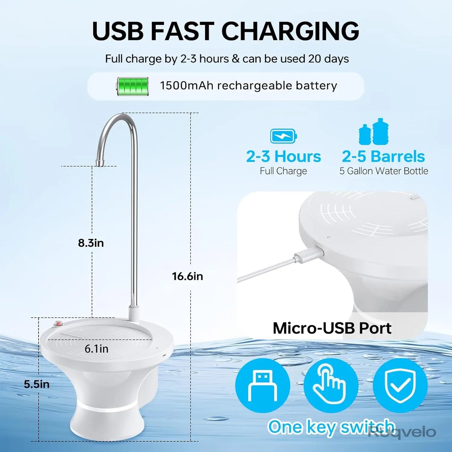 Portable Electric Water Bottle Pump, Automatic USB Rechargeable Water Dispenser, Lightweight Desktop Water Pump with One-Touch Operation for Home, Kitchen & Office