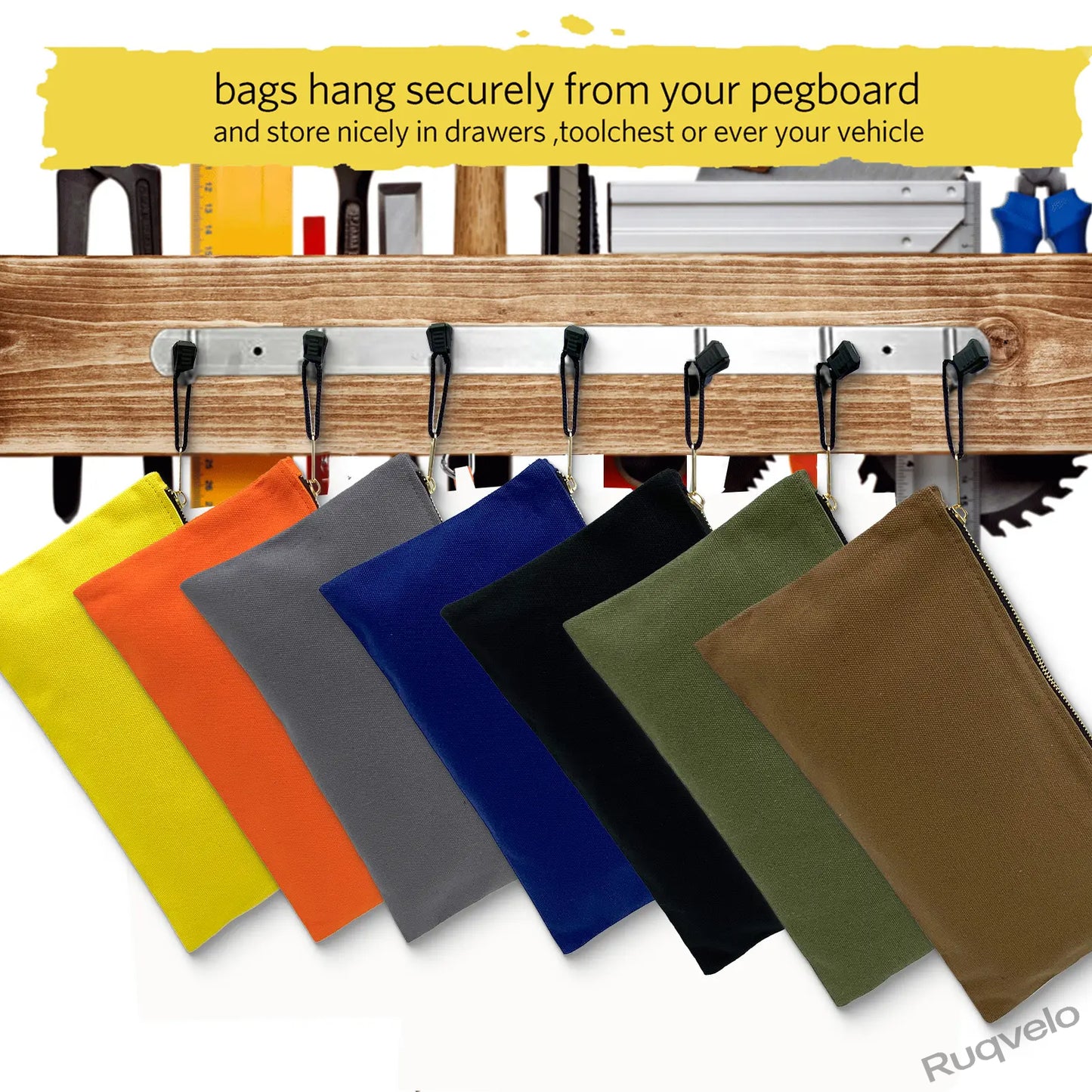 7 Pack Heavy Duty Canvas Tool Bags, 16 oz Portable Zipper Pouches, Multipurpose Storage Organizer Bags with Metal Zippers, 12.5 x 7 Inch for Tools, Home & Travel