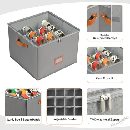 Shoe Storage Organizer for Closet, Foldable Fabric Shoe Boxes with Clear Covers, Dustproof Design, Adjustable Dividers, Space-Saving Storage Bins for Bedroom, Dorm & Home