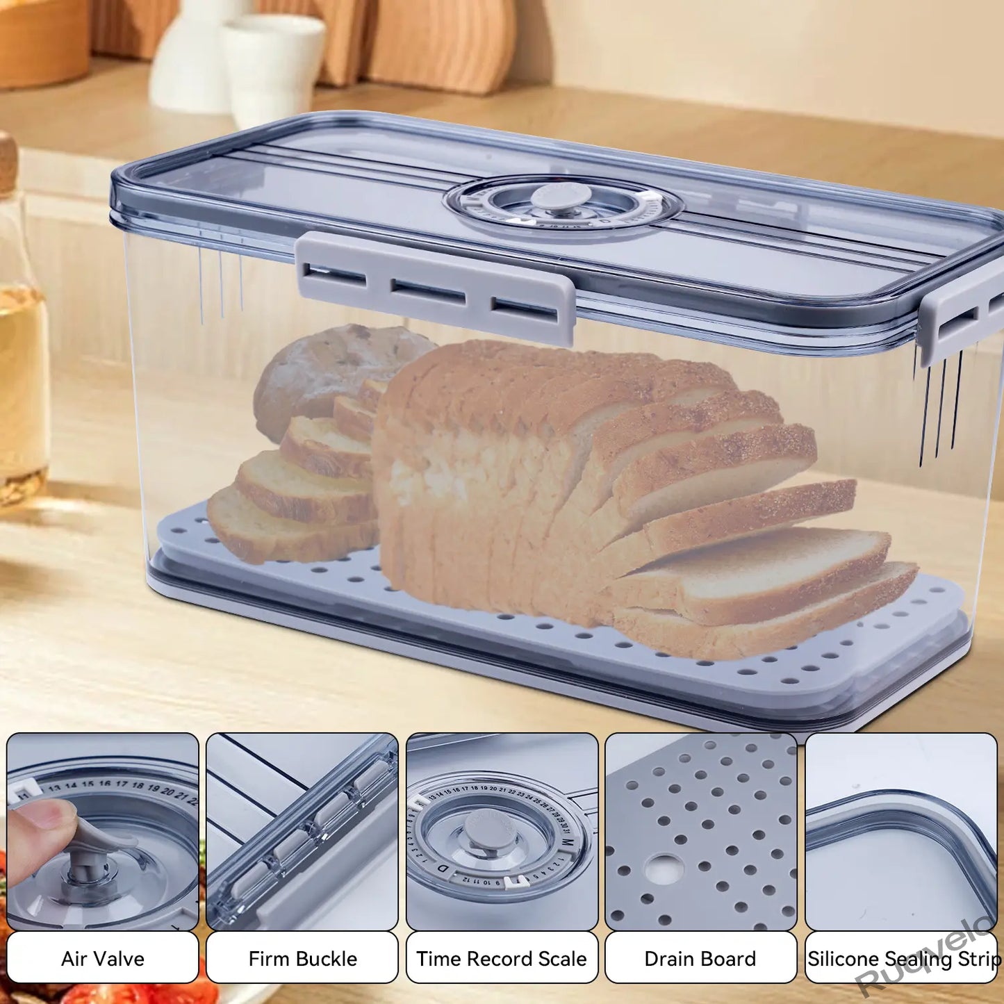 7.45L Bread Box for Kitchen Countertop, Sealed Bread Keeper with Lid & Date Marker, Large Food Storage Container for Bread, Toast, Bagels, Cookies & Donuts