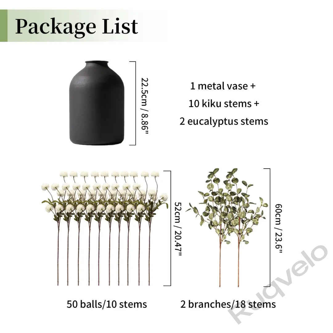 Artificial Flowers in Vase, 12-Stem Faux Mums with Eucalyptus & Pom Poms, Decorative Floral Centerpiece for Kitchen Island, Entryway, Table & Dorm