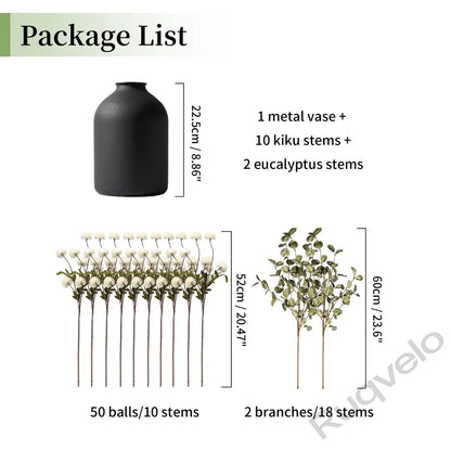 Artificial Flowers in Vase, 12-Stem Faux Mums with Eucalyptus & Pom Poms, Decorative Floral Centerpiece for Kitchen Island, Entryway, Table & Dorm