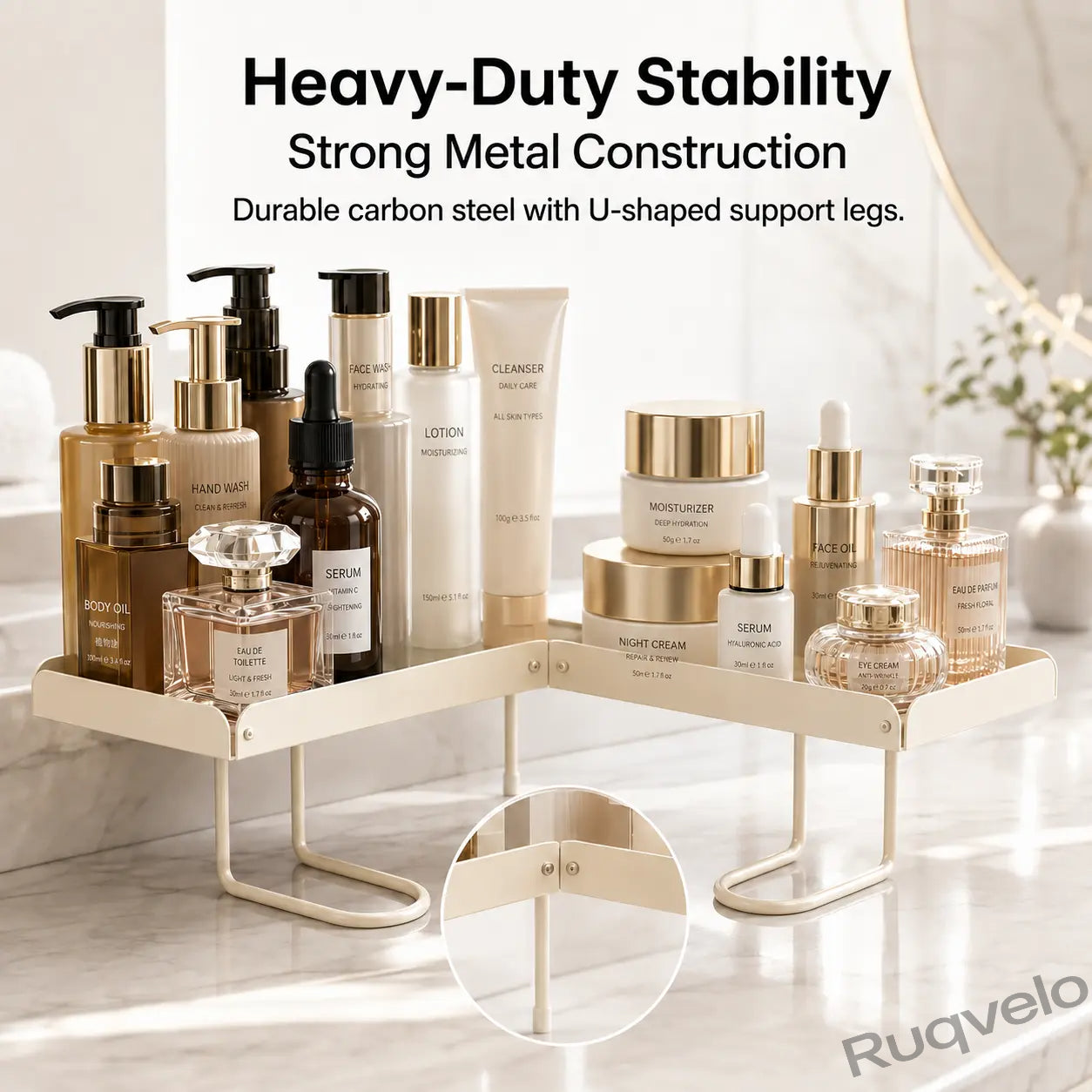 Foldable Over-the-Sink Shelf Organizer, No-Drill Adjustable Storage Rack with Legs for Kitchen & Bathroom, Space-Saving Countertop Caddy, Easy-Drain Design