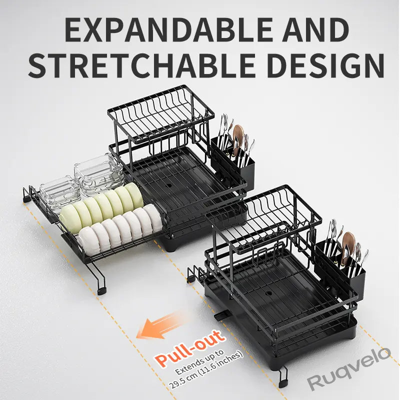 Foldable Over Sink Dish Drying Rack, Expandable Heavy-Duty Carbon Steel Dish Rack for Kitchen Counter, Space-Saving Organizer for Plates, Bowls & Utensils