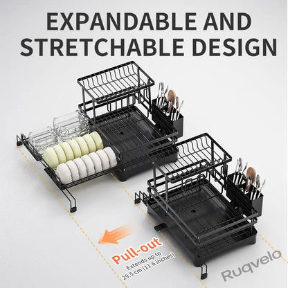 Foldable Over Sink Dish Drying Rack, Expandable Heavy-Duty Carbon Steel Dish Rack for Kitchen Counter, Space-Saving Organizer for Plates, Bowls & Utensils