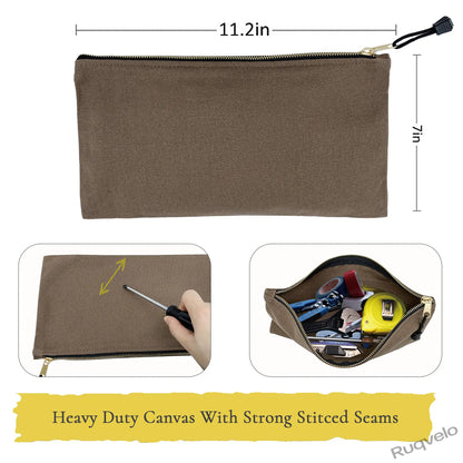 7 Pack Heavy Duty Canvas Tool Bags, 16 oz Portable Zipper Pouches, Multipurpose Storage Organizer Bags with Metal Zippers, 12.5 x 7 Inch for Tools, Home & Travel