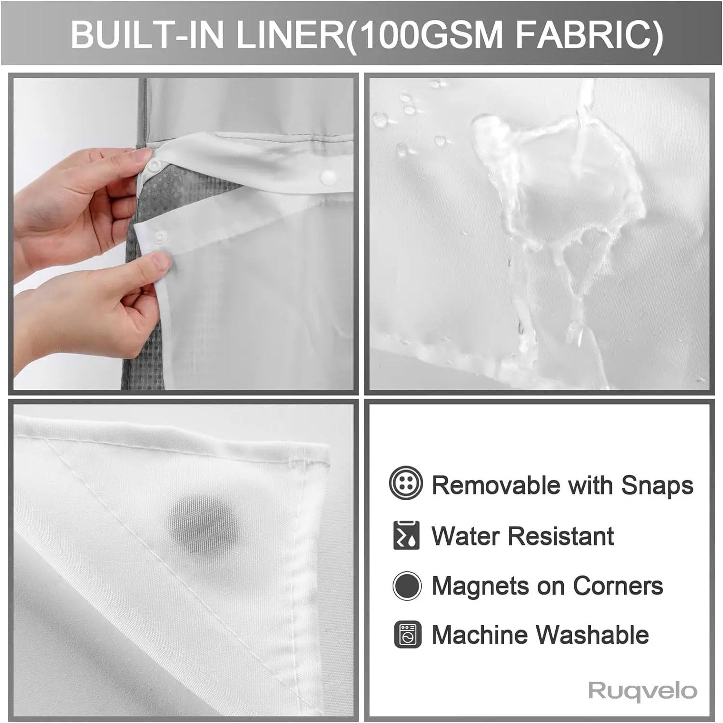 No-Hook Waffle Weave Shower Curtain with Snap-In Liner, Waterproof Double-Layer Shower Curtain with Washable Liner, 72 x 75 Inch, Easy to Install