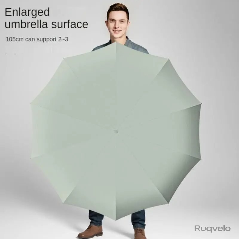 Women's Green Automatic Folding Umbrella, Compact Windproof Travel Umbrella with Ring Buckle, Reinforced Waterproof Design, UV Sun & Rain Protection for Outdoor Use
