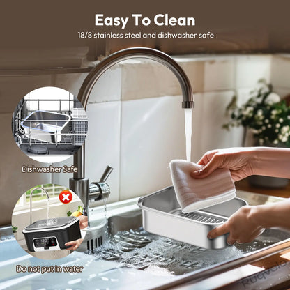 Cordless Electric Heated Lunch Box, 1.5L (6.3 Cups) Portable Food Warmer with 20000mAh Rechargeable Battery, Auto Heating, Smart Timer, Spoon, Insulated Bag & Divider