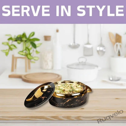 3-Piece Marble Pattern Food Warmer Set, Insulated Stainless Steel Casserole Dishes with Lids, Heat-Resistant Serving Bowls for Buffets, Parties, Soup, Salad & More