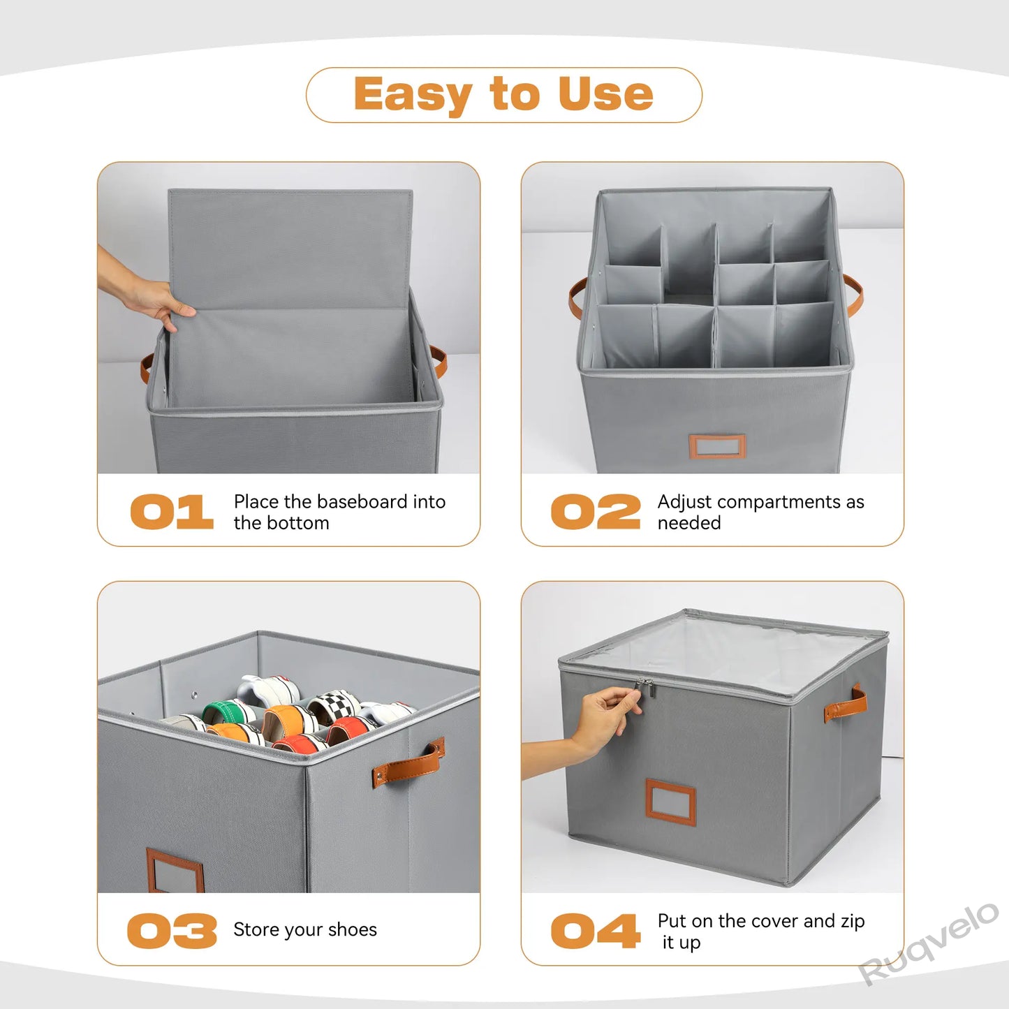 Shoe Storage Organizer for Closet, Foldable Fabric Shoe Boxes with Clear Covers, Dustproof Design, Adjustable Dividers, Space-Saving Storage Bins for Bedroom, Dorm & Home